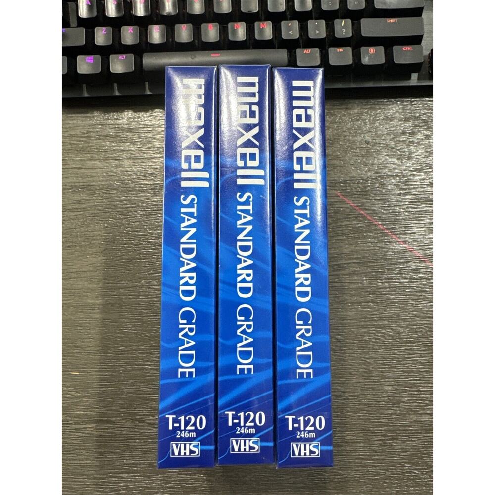 Sealed 3 Pack Maxell VHS T-120 6 Hour Standard Grade VCR Blank Video‎ Tapes!